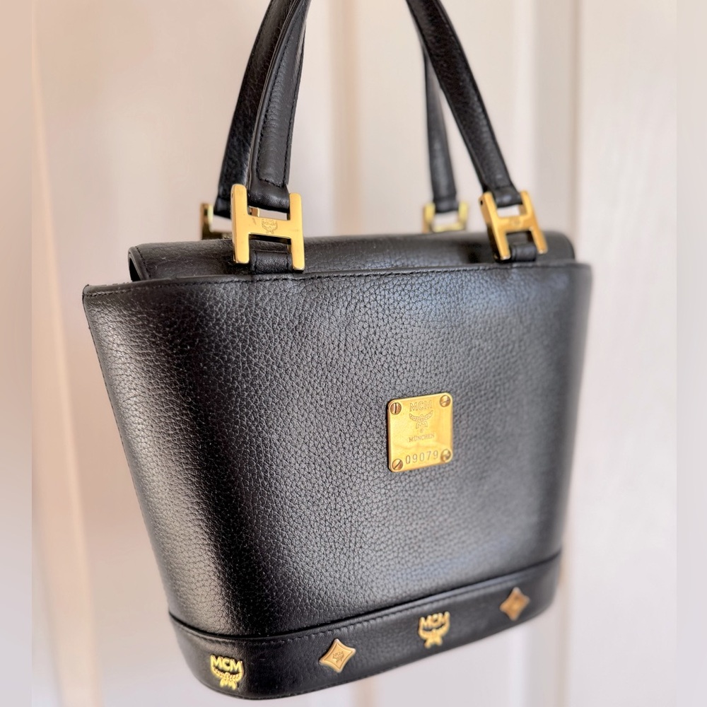 EUC MCM Black Leather Studded Tote Bag